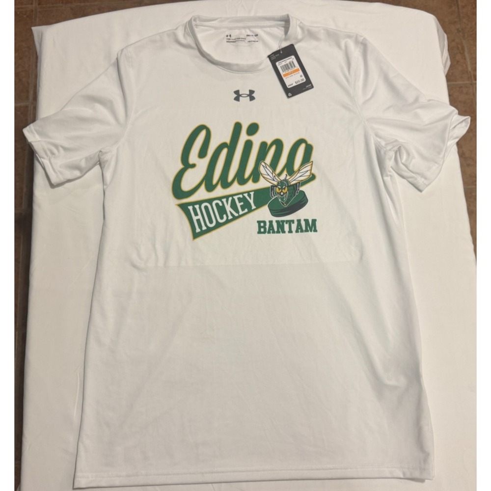 Edina MN Bantam Hockey Under Armour HeatGear Shirt - Adult Size S - White - NEW